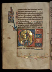 Ms 322 f.54v, Psalm 52, initial D, Kristi frestelse, illustration från "De Brailes Psalter", omkring 1250.